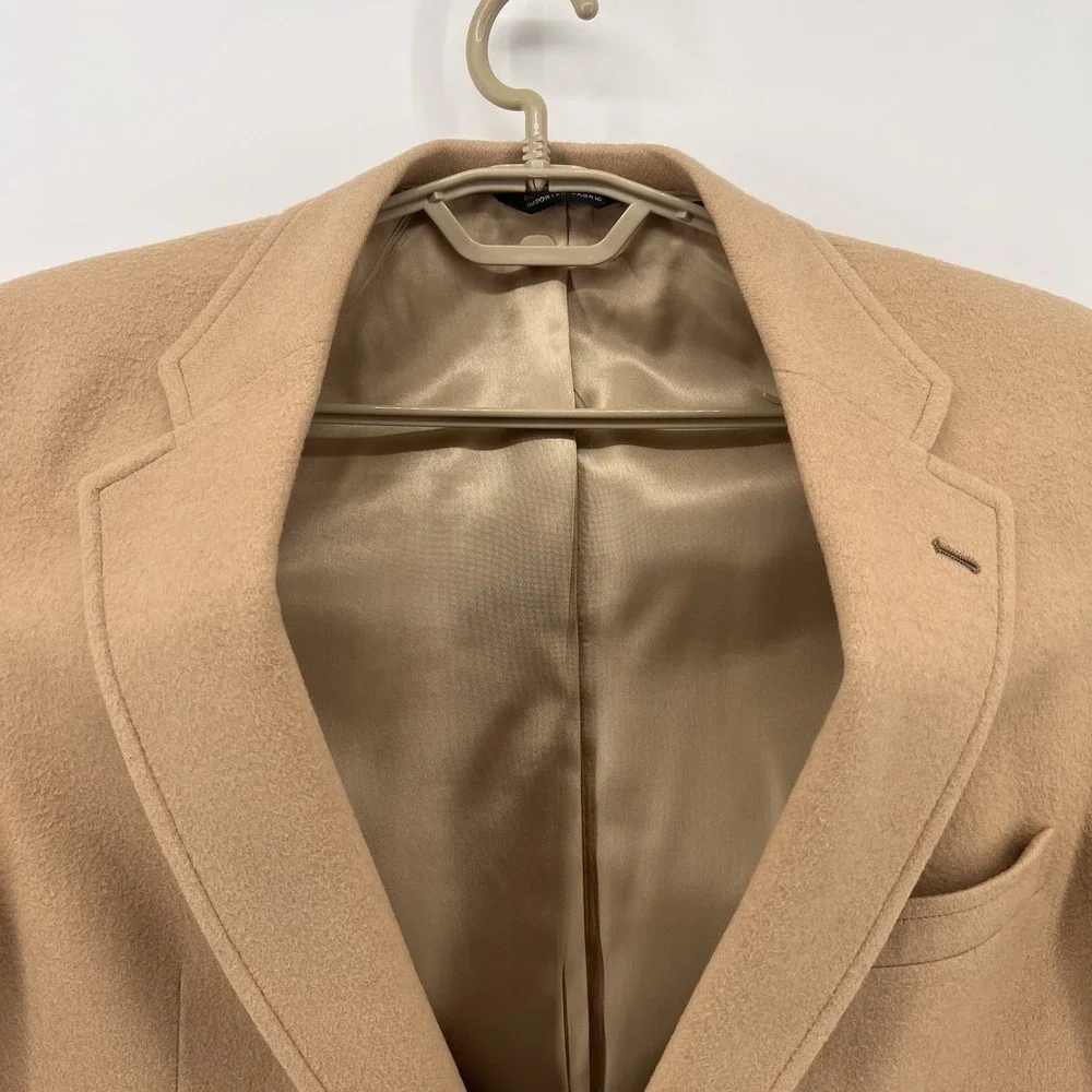 Chaps‎ Ralph Lauren Camel Hair Blazer Jacket Pockets Leather Buttons USA